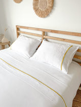 White Linen Sheet set with Yellow Trim