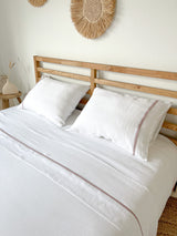 White Linen Flat Sheet with Dusty Pink Trim