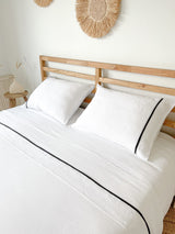 White Housewife Style Linen Pillowcase with Black Trim