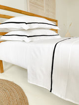 White Linen Flat Sheet with Black Trim