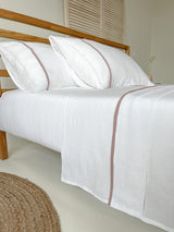 White Linen Sheet set with Dusty Pink Trim