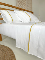 White Linen Sheet set with Yellow Trim