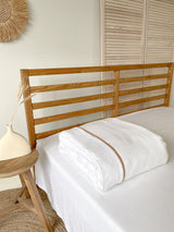 White Linen Duvet Cover with Border and Tan Trim