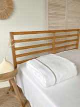 White Linen Duvet Cover with Border and Beige Trim