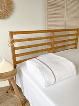 White Linen Duvet Cover with Border and Dusty Pink Trim