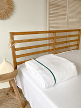 White Linen Duvet Cover with Border and Dark Green Trim