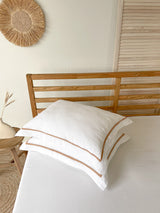 White Oxford Style Linen Pillowcase with Tan Trim