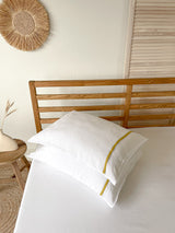 White Housewife Style Linen Pillowcase with Yellow Trim