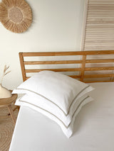White Oxford Style Linen Pillowcase with Beige Trim