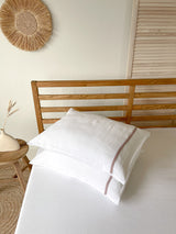 White Housewife Style Linen Pillowcase with Dusty Pink Trim