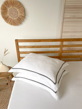 White Oxford Style Linen Pillowcase with Dark Grey Trim