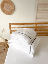 White Linen Duvet Cover set with Border and Dark Gray Trim