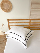 White Oxford Style Linen Pillowcase with Black Trim