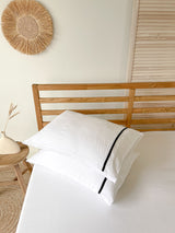 White Housewife Style Linen Pillowcase with Black Trim