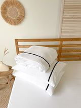 White Linen Duvet Cover set with Border and Black Trim