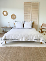 White Linen Duvet Cover with Border and Black Trim