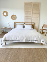 White Linen Quilt Cover set with Border and Black Trim