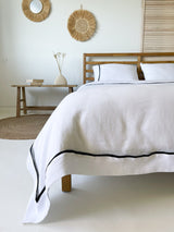 White Linen Duvet Cover set with Border and Black Trim