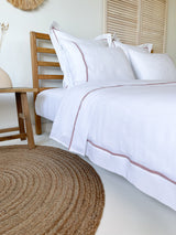 White Linen Duvet Cover with Border and Dusty Pink Trim