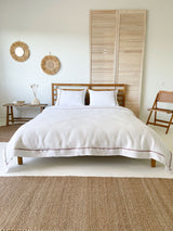 White Linen Quilt Cover set with Border and Dusty Pink Trim