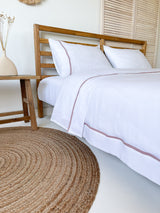 White Linen Quilt Cover set with Border and Dusty Pink Trim