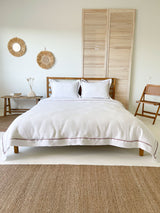 White Linen Duvet Cover Set with Border Pillowcases and Dusty Pink Trim