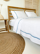 White Linen Duvet Cover Set with Light Blue Trim