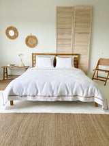 White Linen Quilt Cover set with Border and Tan Trim