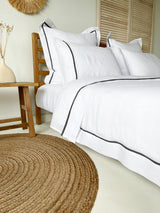 White Linen Quilt Cover with Border and Dark Grey Trim