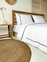 White Linen Duvet Cover set with Border and Dark Grey Trim