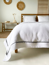 White Linen Duvet Cover set with Border and Dark Grey Trim