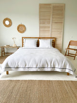 White Linen Quilt Cover set with Border and Dark Grey Trim