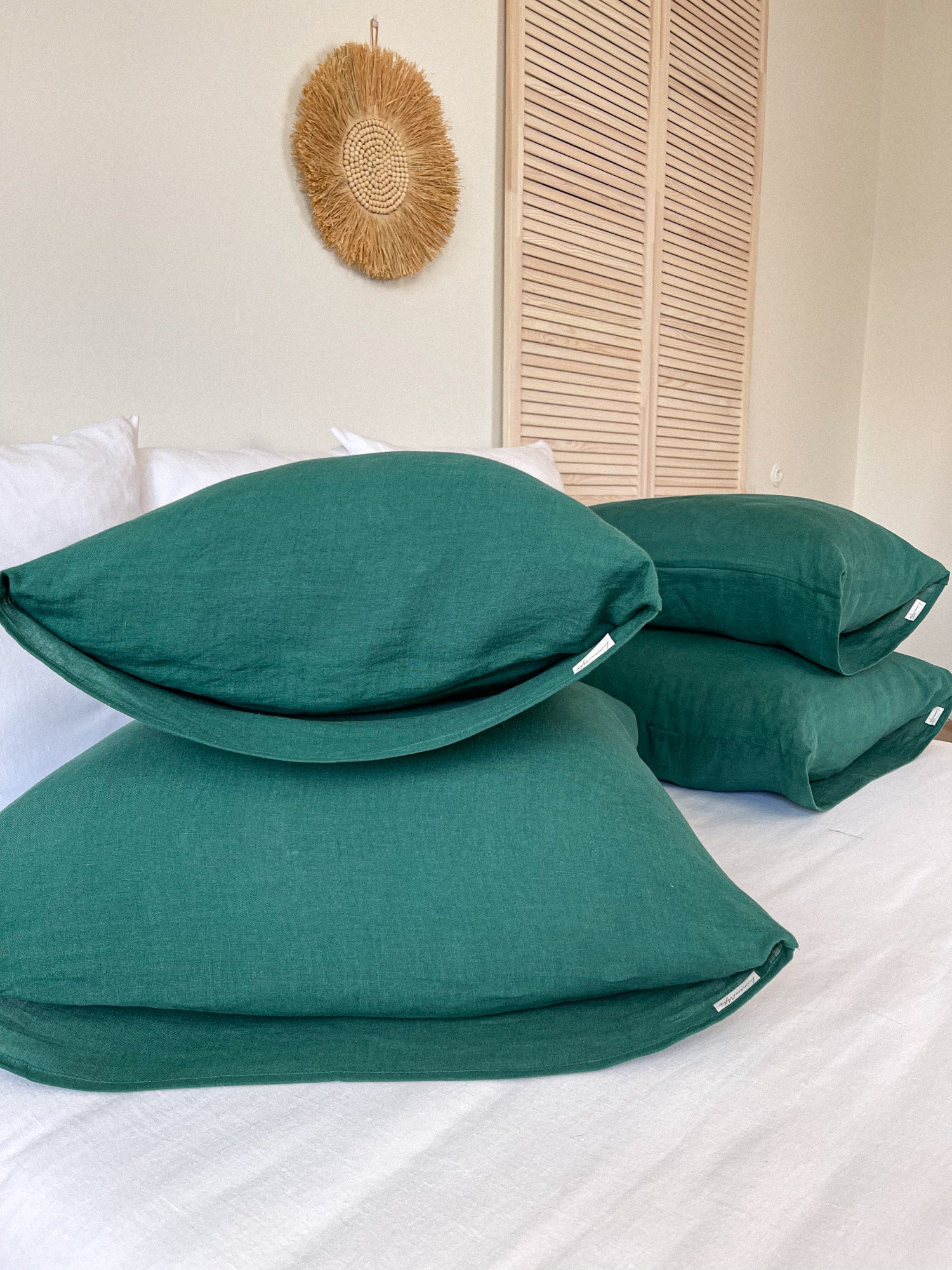 Green linen pillow discount cases