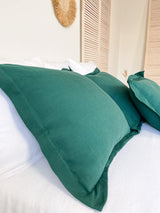 Dark Green Washed Linen Bedding Set