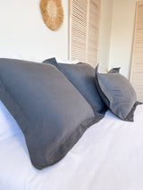 Dark Grey Washed Linen Bedding Set