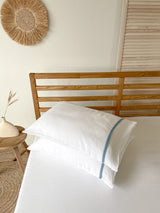White Linen Pillowcase with Light Blue Trim