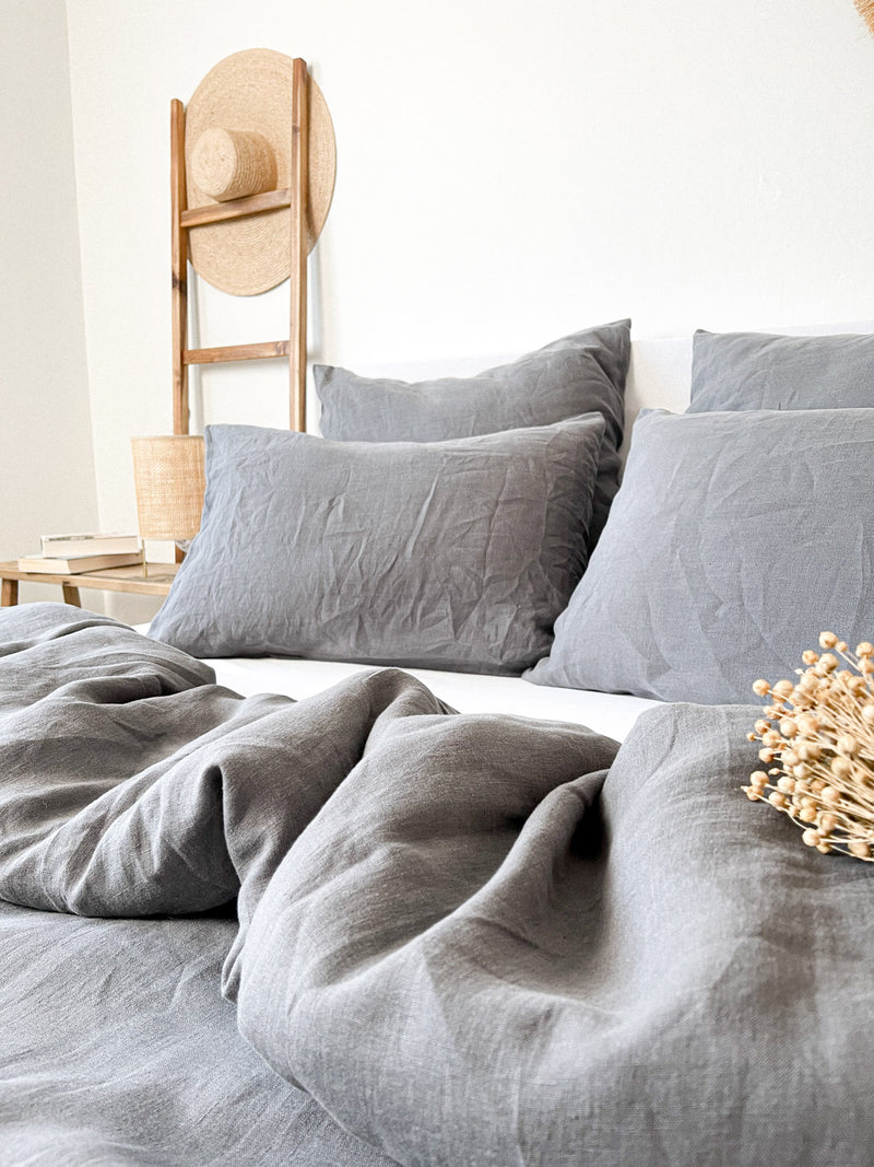 Gray Rattan Linen Dark Gray Charcoal Linen Duvet Cover - Modern Flax Elegance – Linen Notes