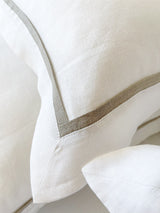 White Washed Linen Bedding Set with Beige Trim