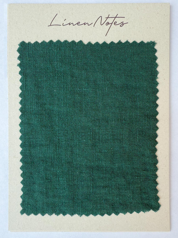 Dark Green Washed Linen Fabric Swatch - 5.3 oz/yd² (180 g/m²)