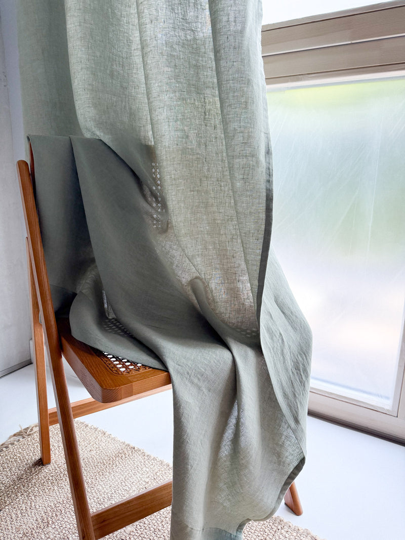 Medium Weight Washed Linen Curtains - Sage Green (Set of 2)