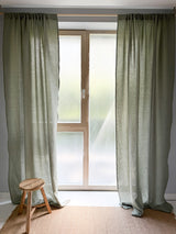 Medium Weight Washed Linen Curtains - Sage Green (Set of 2)
