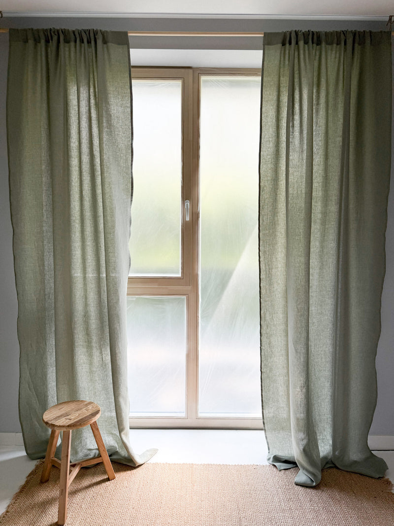 Medium Weight Washed Linen Curtains - Sage Green (Set of 2)