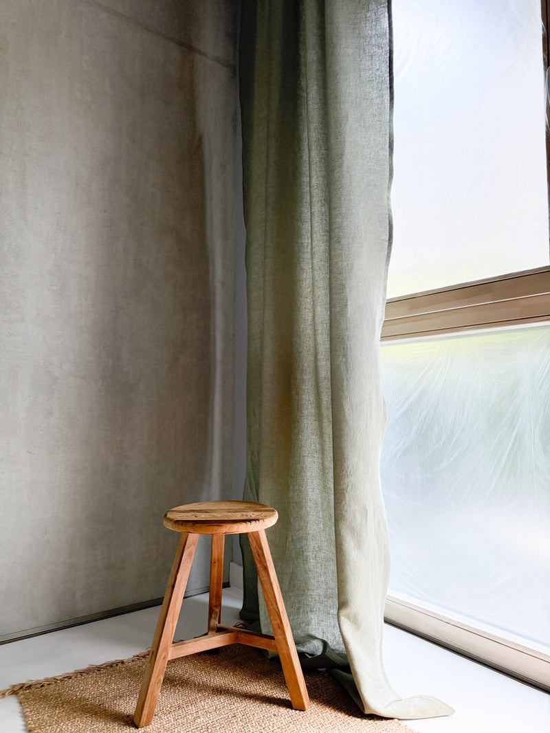 Medium Weight Washed Linen Curtains - Sage Green (Set of 2)