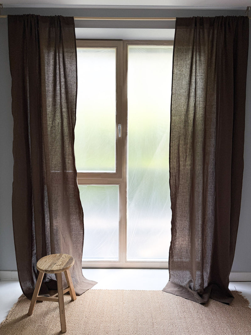 Medium Weight Washed Linen Curtains - Brown (Set of 2)