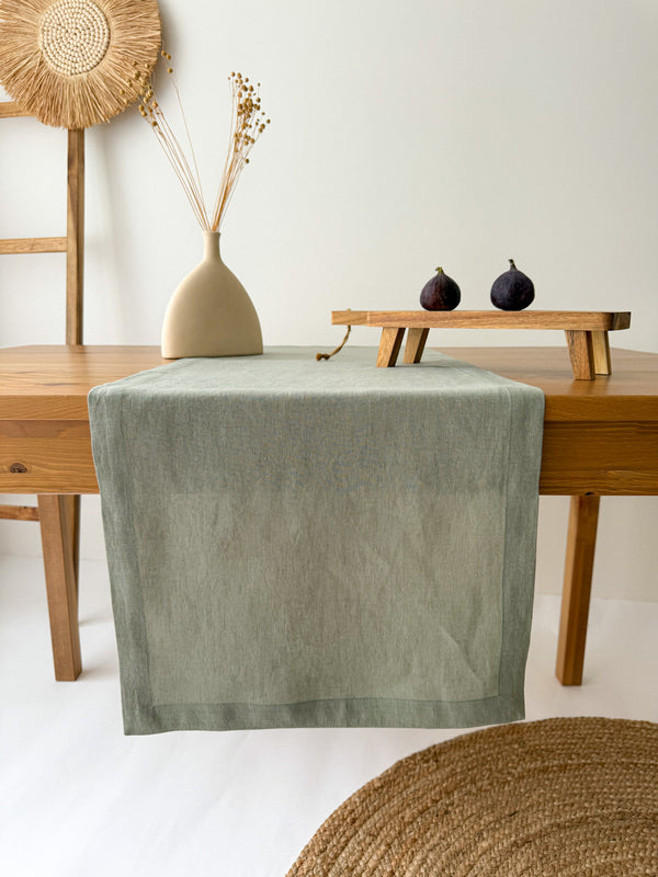 Sage Green Linen Table Runner