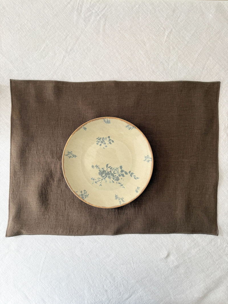 Double Layer Brown Linen Placemat with Stitch Edges