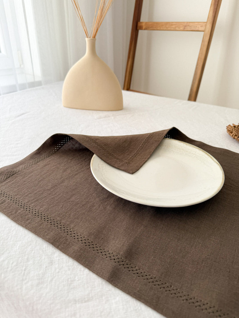 Brown Hemstitch Linen Placemat