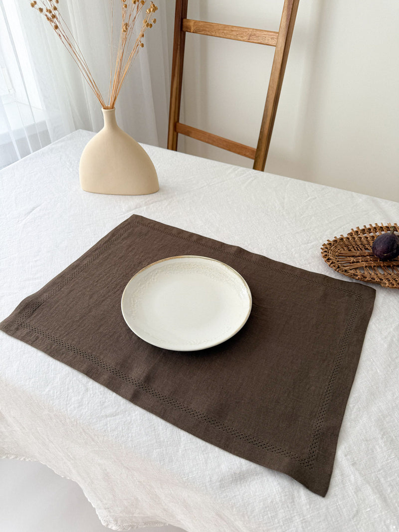 Brown Hemstitch Linen Placemat
