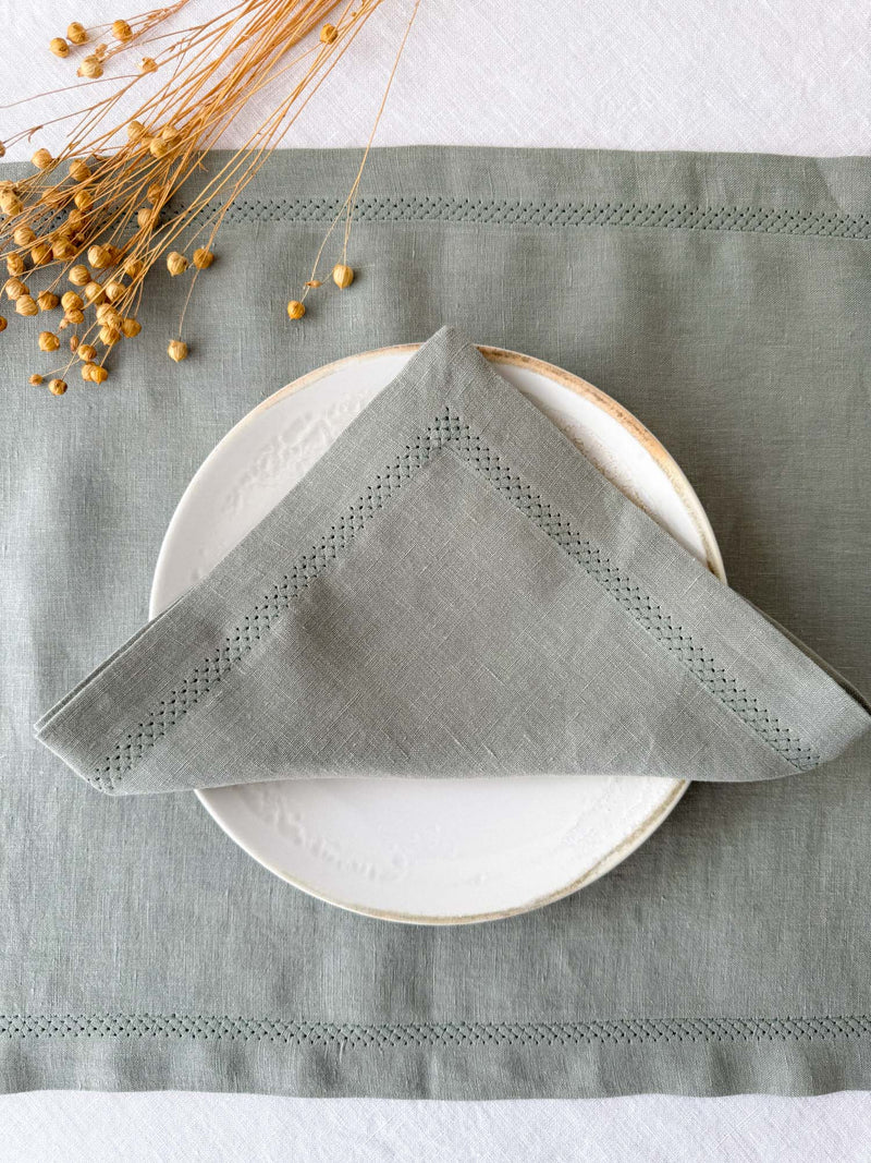 Sage Green Hemstitch Linen Napkin
