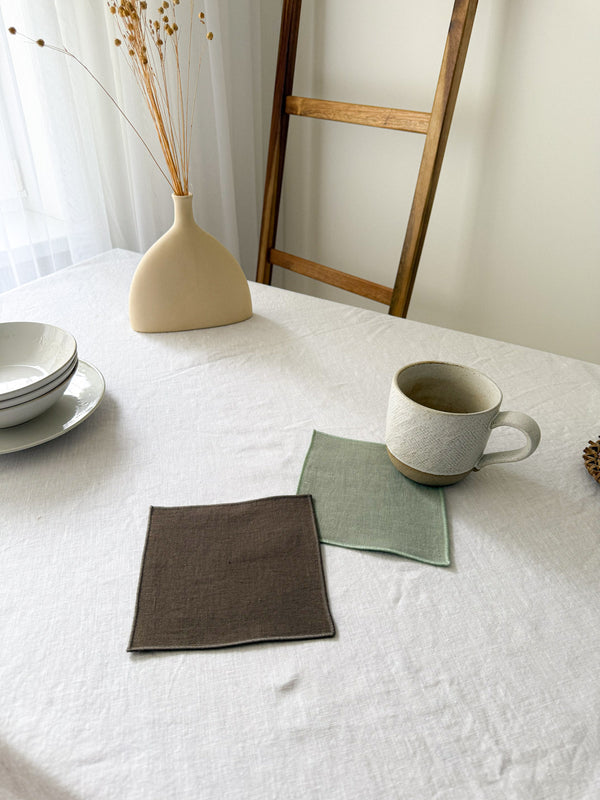 Brown Linen Coasters with Stitch Edges - set of 4